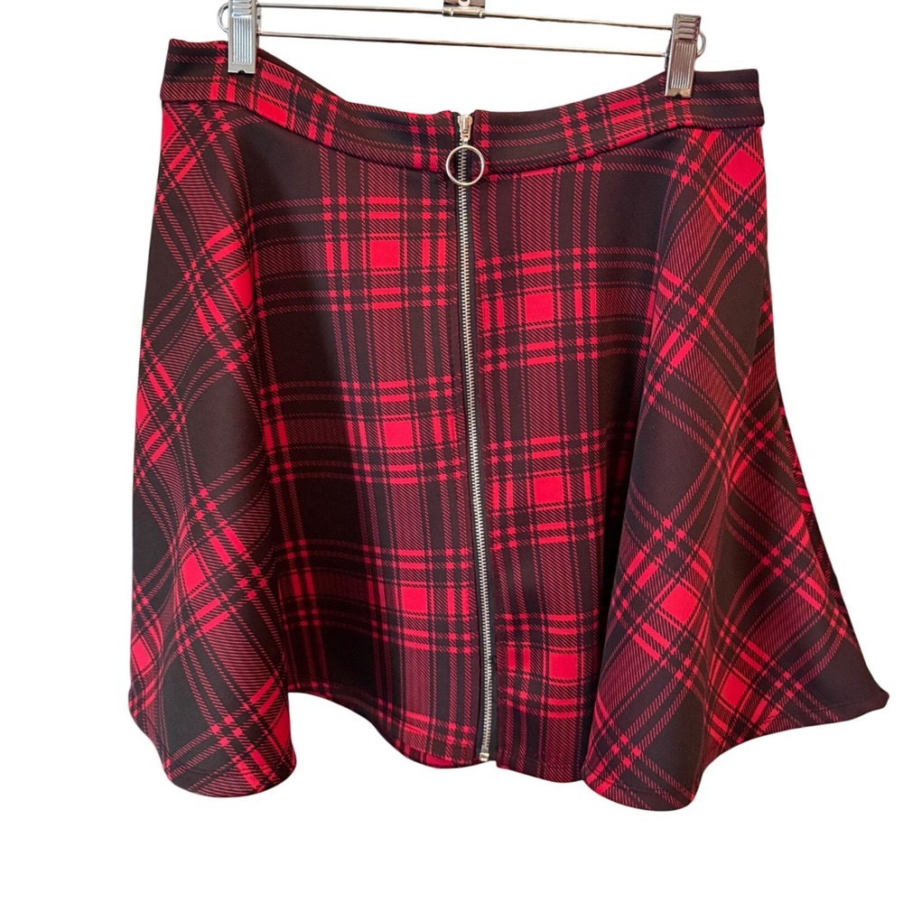 Hot Topic Red Black Plaid O-Ring Zipper Skater Mini Skirt Womens Large Grunge